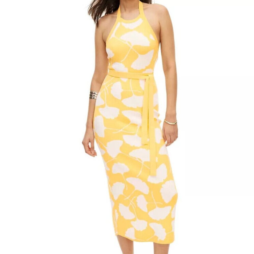 Women's Halter Tie Neck Yellow Sweaterknit Midi Dress - DVF for Target XXS